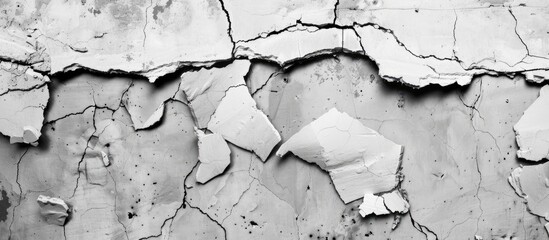Aufkleber - Cracked concrete wall with a gray cement surface used as a background rough white concrete wall or cement wall background broken hole in white wall Abstract background. with copy space image