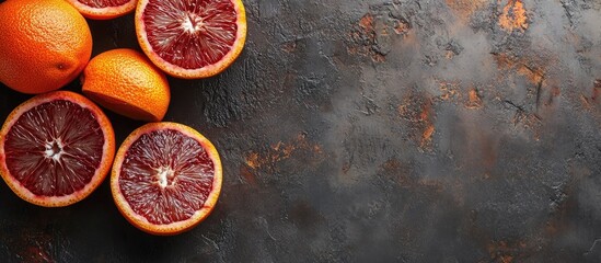 Aufkleber - Fresh juicy blood oranges on a dark background. with copy space image. Place for adding text or design