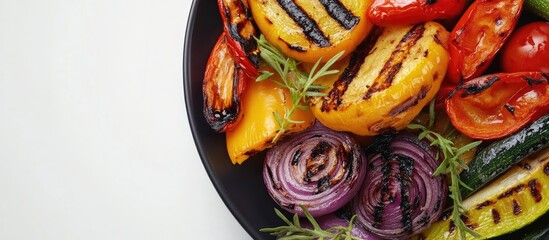 Aufkleber - Close up of a plate featuring grilled vegetables Grilled summer v. with copy space image. Place for adding text or design