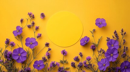 Poster - Purple flowers on a yellow background