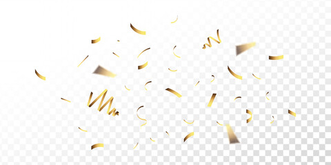 Wall Mural - Confetti explosion on transparent background. Pieces of shiny gold paper flying and spreading. rotating ,colorful gold,soft design ,simple design eps 10