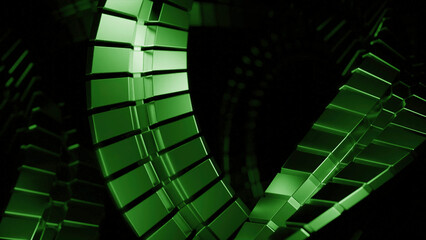 Fototapete - Rotating metal lines in twisted spiral. Design. 3D spiral with metal carved lines in rotation. Metal carved lines in rotating spiral