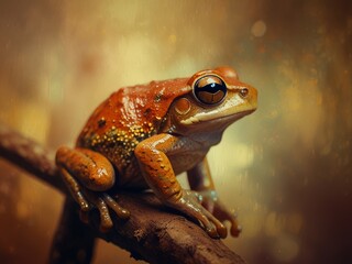 Close-up of a Green Tree Frog Perched on a Branch