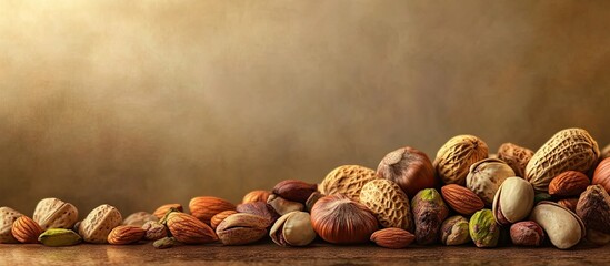 Aufkleber - Collection of nuts including hazelnuts almonds pistachios and cashews. with copy space image. Place for adding text or design