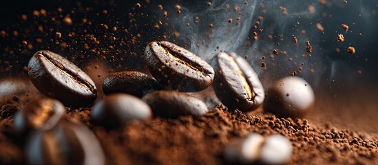 Poster - close up of coffee beans with copy space
