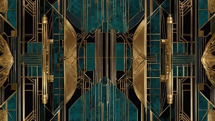 Wall Mural - Luxury golden and dark green abstract background wallpaper illustration design ordered lines and shapes