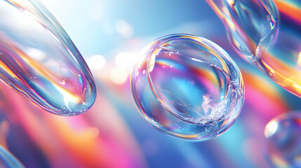 Wall Mural - abstract colorful bubbles with rainbow reflections