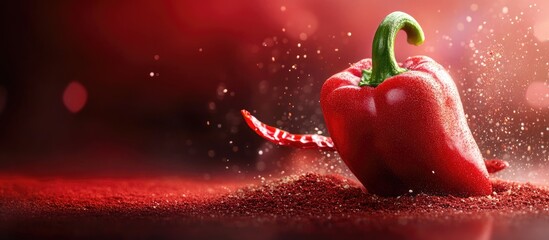 Wall Mural - Fresh raw ripe red pepper with powdered spice. with copy space image. Place for adding text or design