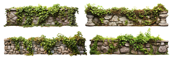 Wall Mural - Set of stone walls covered in vines, cut out