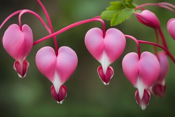 Wall Mural - Pink bleeding heart flowers with heart shaped petals and arching stems,  Ai Generated