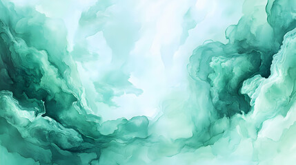 Wall Mural - Abstract Green Watercolor Background with Clouds and Sky