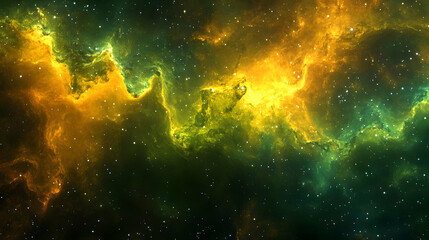 Wall Mural - cosmic nebula green and yellow space starry night sky galaxy background