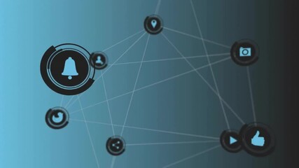 Poster - Notification icons and network connections animation over blue gradient background