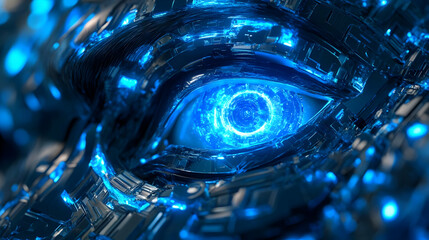 Wall Mural - Futuristic AI Eye with Blue Glowing Circuitry