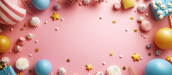 Poster - birthday party backdrop flat lay top view copyspace