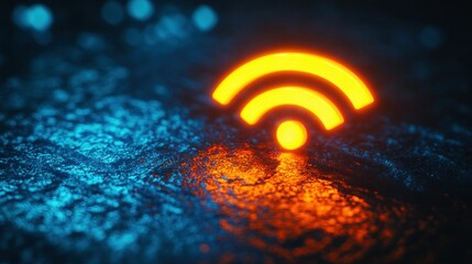 Poster - Glowing Orange Wi-Fi Symbol on Dark Textured Surface