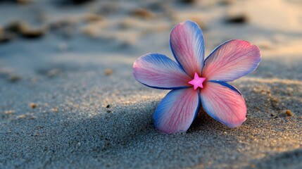 Pink and Blue Flower on Sandy Beach