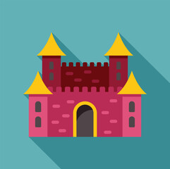 Poster - Medieval castle with yellow roofs standing tall against a clear blue sky, designed in a modern flat style