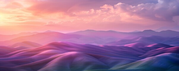 Poster - Rolling hills with a sunset and purple hues, 4K hyperrealistic photo,