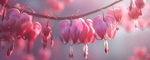 Poster - Delicate bleeding heart flowers in pink, 4K hyperrealistic photo