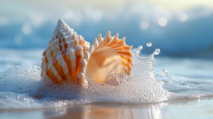 Wall Mural - Seashell in Ocean Waves