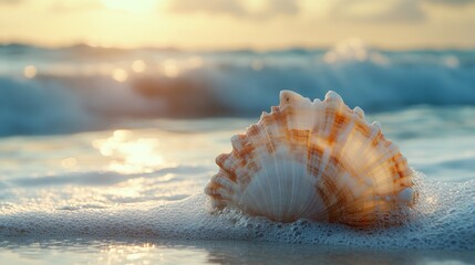 Sticker - Seashell on Beach at Sunset