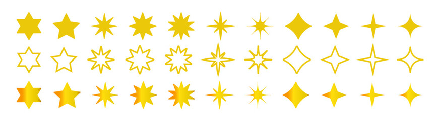 Wall Mural - star icon collection, twinkle star shape symbols. yellow, orange sparkles symbols vector.
