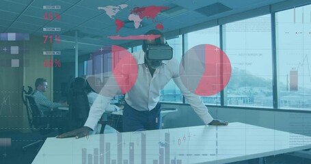 Sticker - Virtual reality data analysis animation over business people in modern office