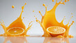 © picpics - Jus orange frais pressé juteux vitamine liquide éclaboussures splash élément isolé fond blanc.