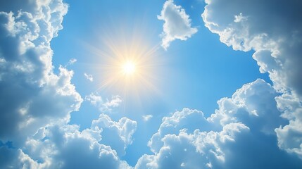 Canvas Print - Bright Sunlit Sky With Fluffy Clouds