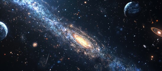 Aufkleber - Endless universe with stars and galaxies in outer space depicted in 3D cartoon rendering Cosmos art