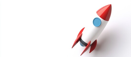 Poster - Flying business rocket in a 3D cartoon rendering on a white background Successful infographic representing innovation project growth and startup concepts