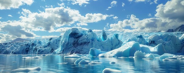 Glacier melting under summer sun, 4K hyperrealistic photo