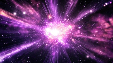 Poster - Colorful purple sparks from a supernova explosion rendered in 3D cartoon style against a black background