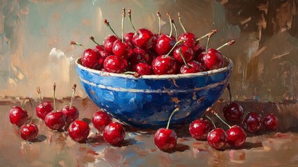 Poster - Bowl of Cherries in Artistic Style