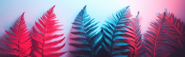 Poster - Elegantly adorned fern leaves positioned on surfaces against a white backdrop 3D render suitable for themes related to nature wellness spa aromatherapy health and beauty