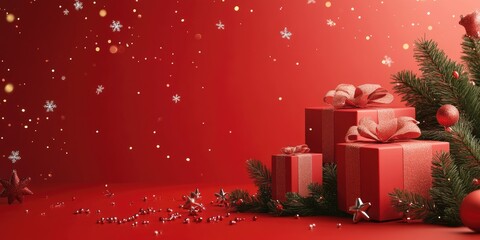 Aufkleber - Christmas themed illustration with 3D rendering on a red background for product promotion