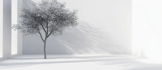 Poster - White room product display featuring a tree minimal design studio scene 3D rendering