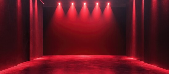 Aufkleber - Empty 3D Rendered Room with Red Stage Lighting and Spotlight on the Floor