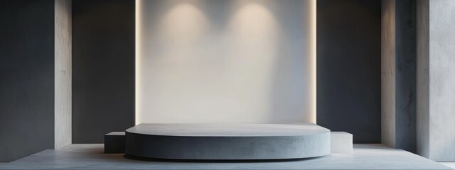 Poster - Minimalistic display with vacant podium for product presentation 3D rendering