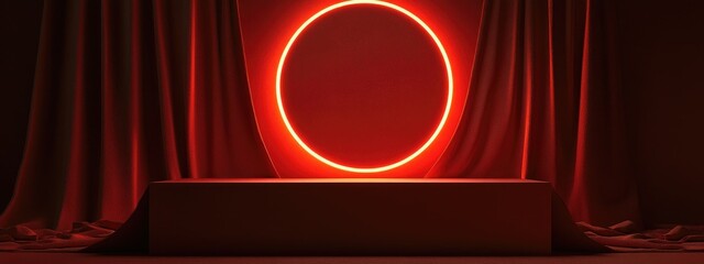 Aufkleber - Minimal Podium with Draped Fabric and Dimmed Reddish Brown Abstract Background for Product Display and Presentation in 3D Rendering