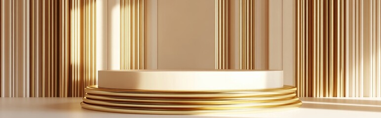 Aufkleber - Luxurious golden pedestal or blank podium with an elegant background 3D rendering