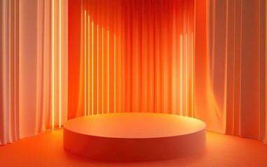 Poster - Empty podium or display stage on an orange background featuring a cylindrical stand designed for product showcasing mockup scene 3D rendering