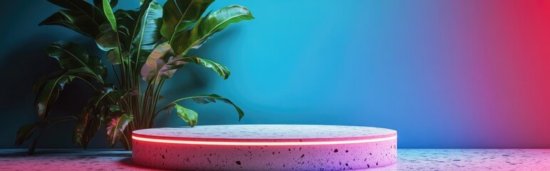 Aufkleber - Natural terrazzo podium mockup featuring an alocasia plant and a green wall 3D render