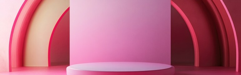 Poster - Minimalist podium with a pink backdrop for product presentation Abstract scene created in 3D for promotional purposes