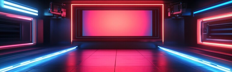 Poster - Gray backdrop with LED screen in a news studio setting 3D rendering