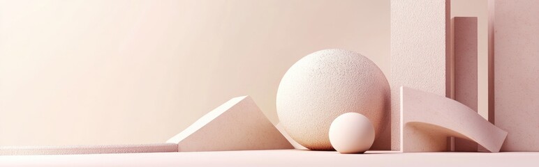 Poster - Minimalist abstract composition featuring geometric shapes on a soft pink cream background 3D rendering
