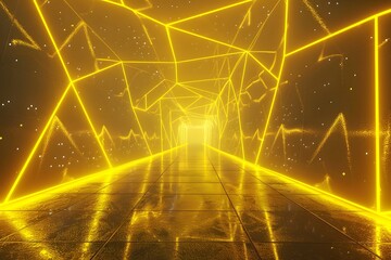 Poster - Illuminated Pathway: A Futuristic Golden Tunnel Experience