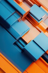 Abstract Geometric Background with Blue and Orange 3D Rectangles and Shapes