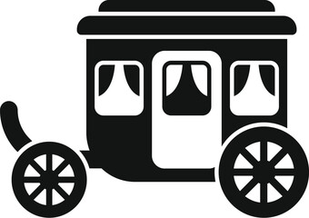 Poster - simple icon of a vintage carriage with spoked wheels, drawn by a horse